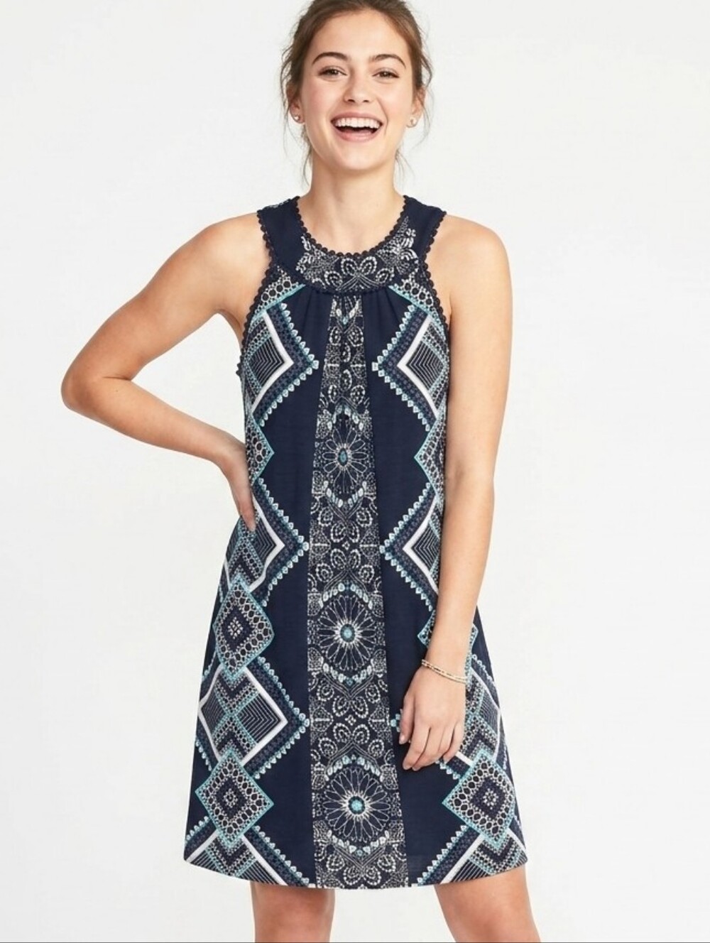 Three Hearts Navy Geometric & Floral Mini Dress